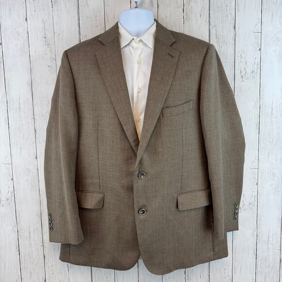 NWOT J. Hilburn Brown Mohair/Silk Herringbone Tollegno 1900 Blazer Size 47R - Picture 1 of 16
